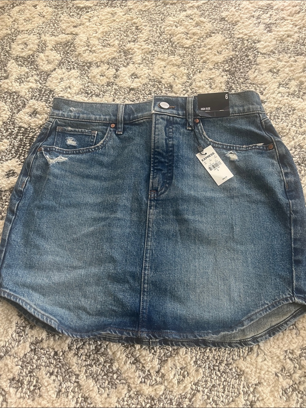 Express Blue Distressed Denim Mini Skirt